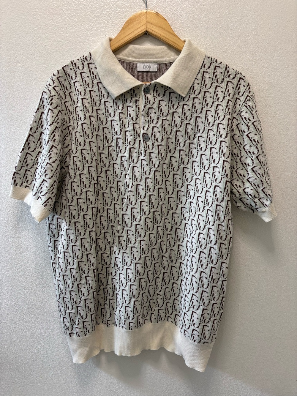 Dior Cream Polo with Brown Monogram Pattern